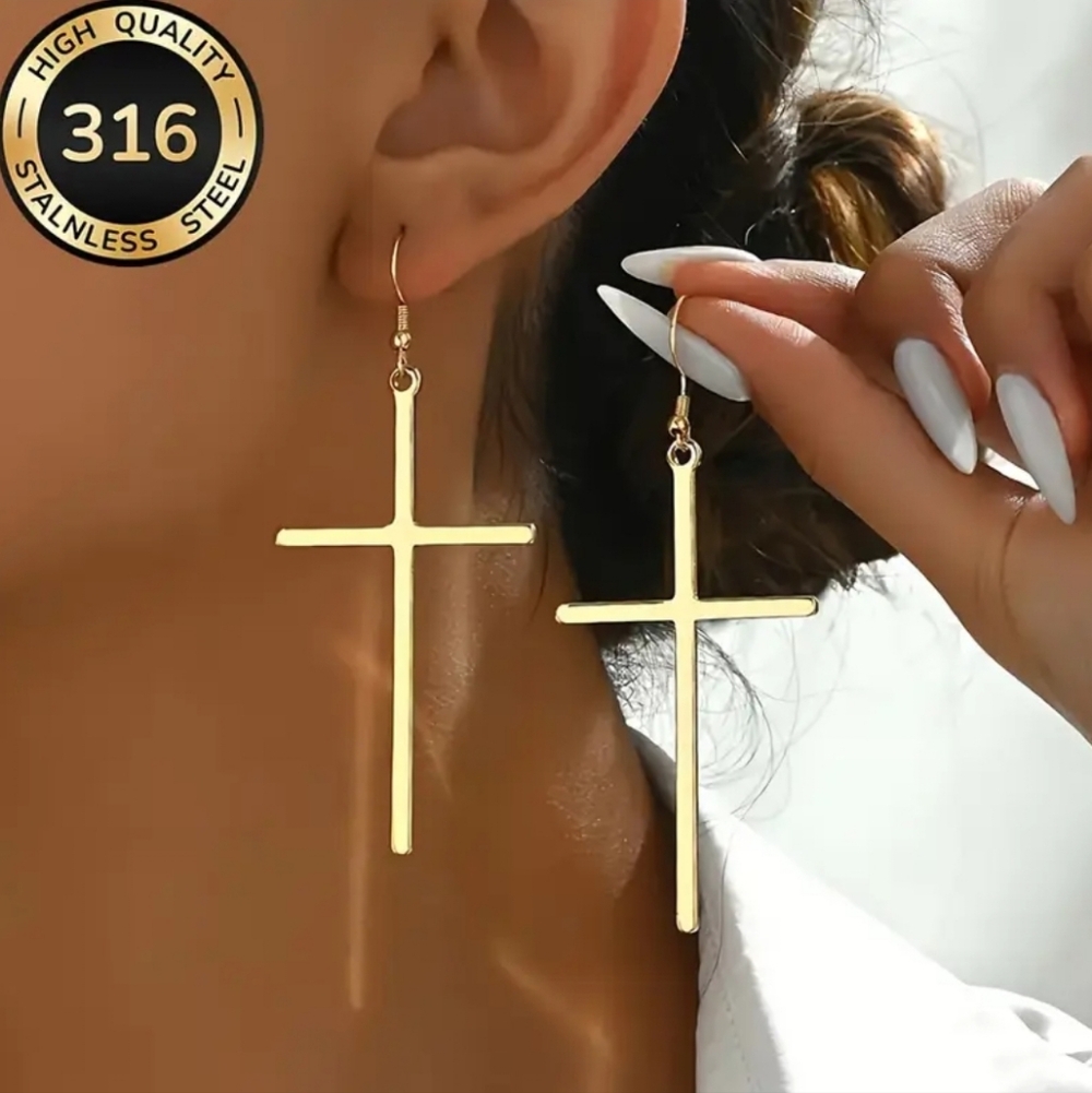 Stainless Steel Cross Earrings
